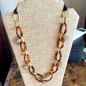 Elegant Gold and Brown faux  tortoise link Necklace with topaz crystal balls